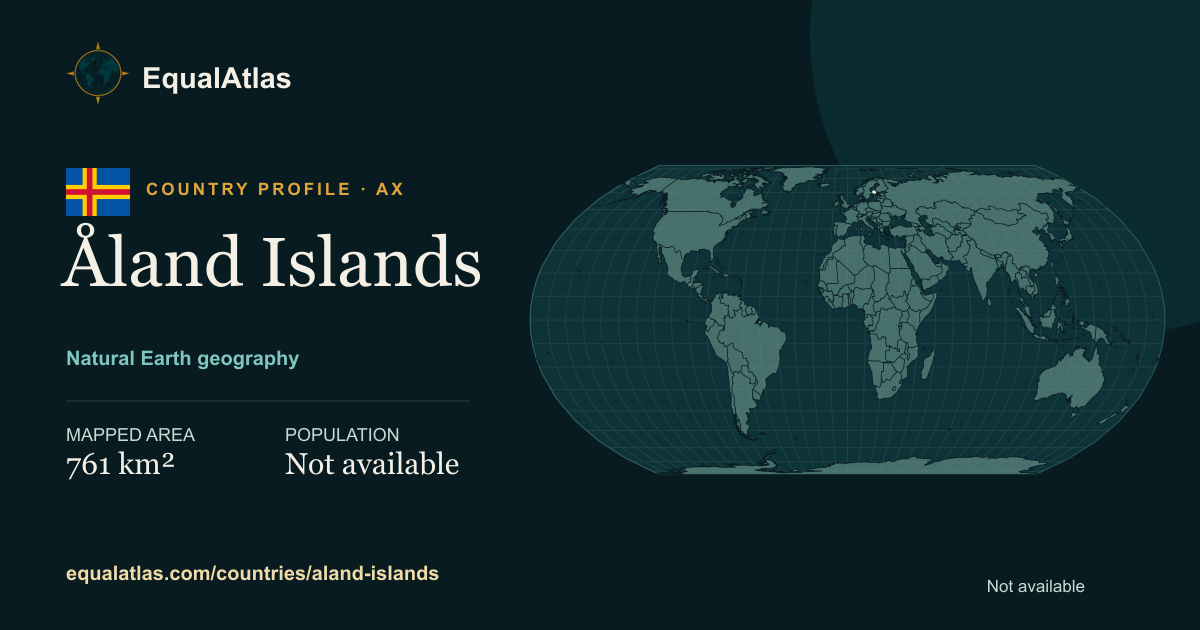 Åland Islands true-size map card with mapped area and sourced EqualAtlas country data