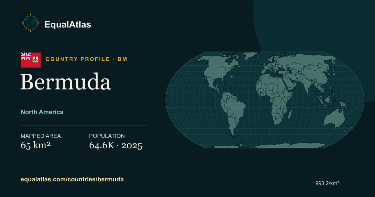 Bermuda true-size map card with mapped area and sourced EqualAtlas country data