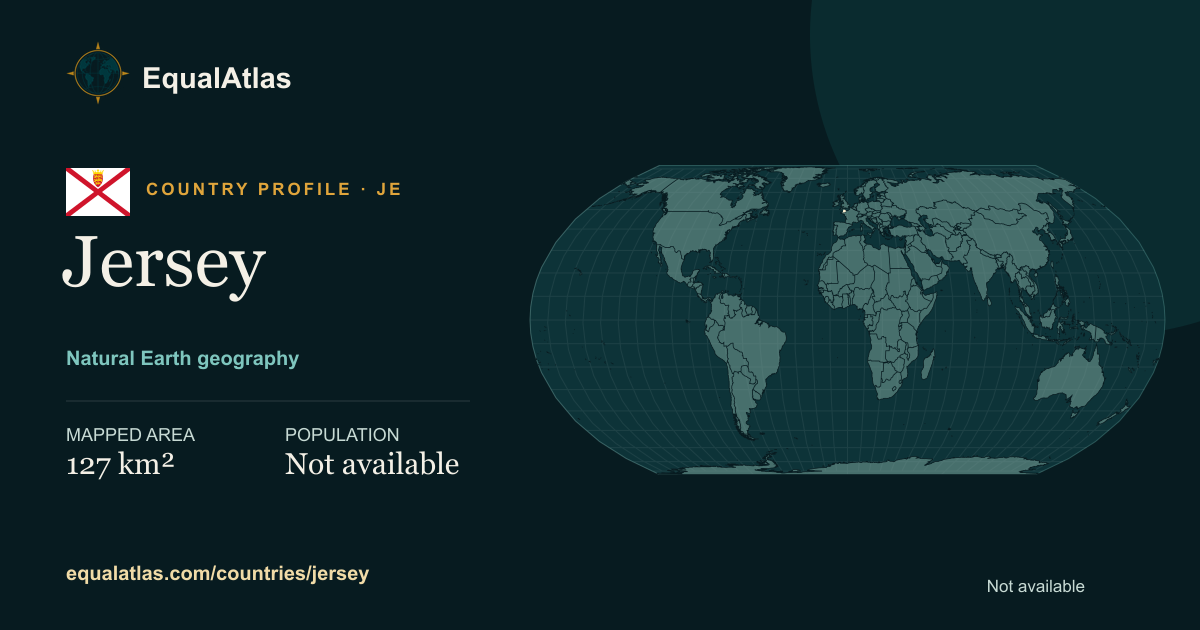 Jersey true-size map card with mapped area and sourced EqualAtlas country data
