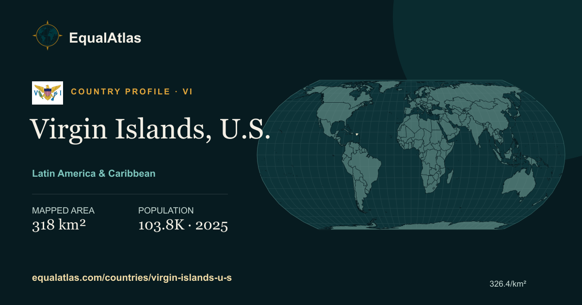 Virgin Islands, U.S. true-size map card with mapped area and sourced EqualAtlas country data