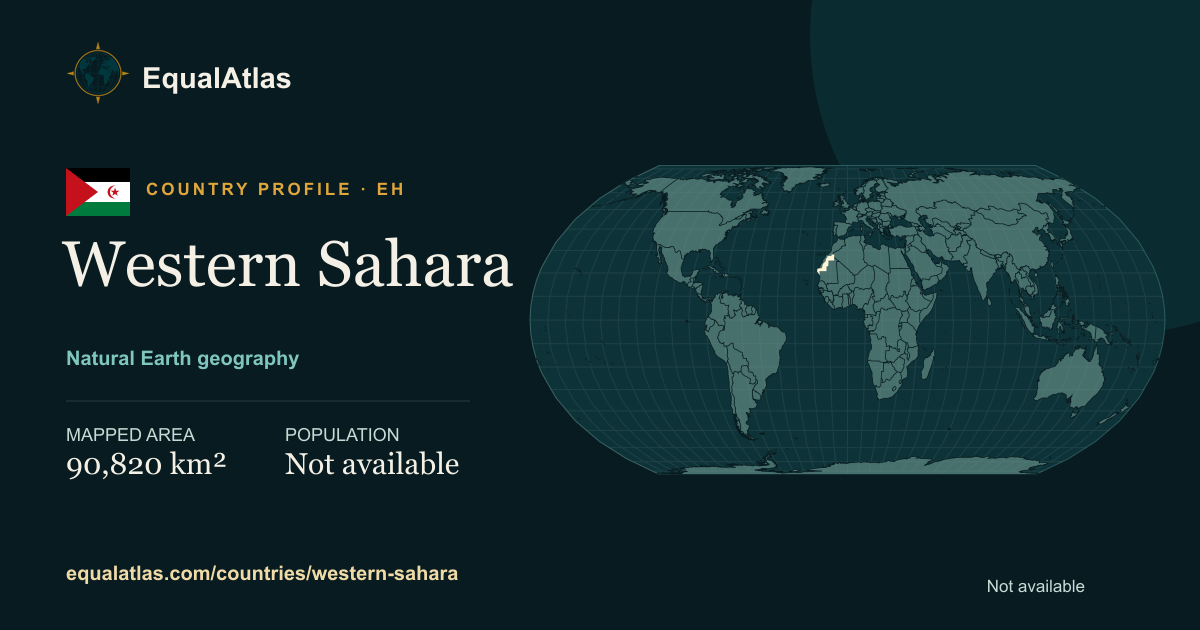 Western Sahara true-size map card with mapped area and sourced EqualAtlas country data